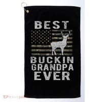 Best Bucking Grandpa Ever Camouflage Us Flag Deer Hunting Golf Towel thumb 0