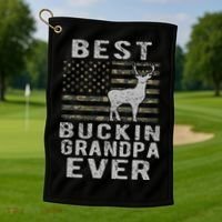 Best Bucking Grandpa Ever Camouflage Us Flag Deer Hunting Golf Towel thumb 1