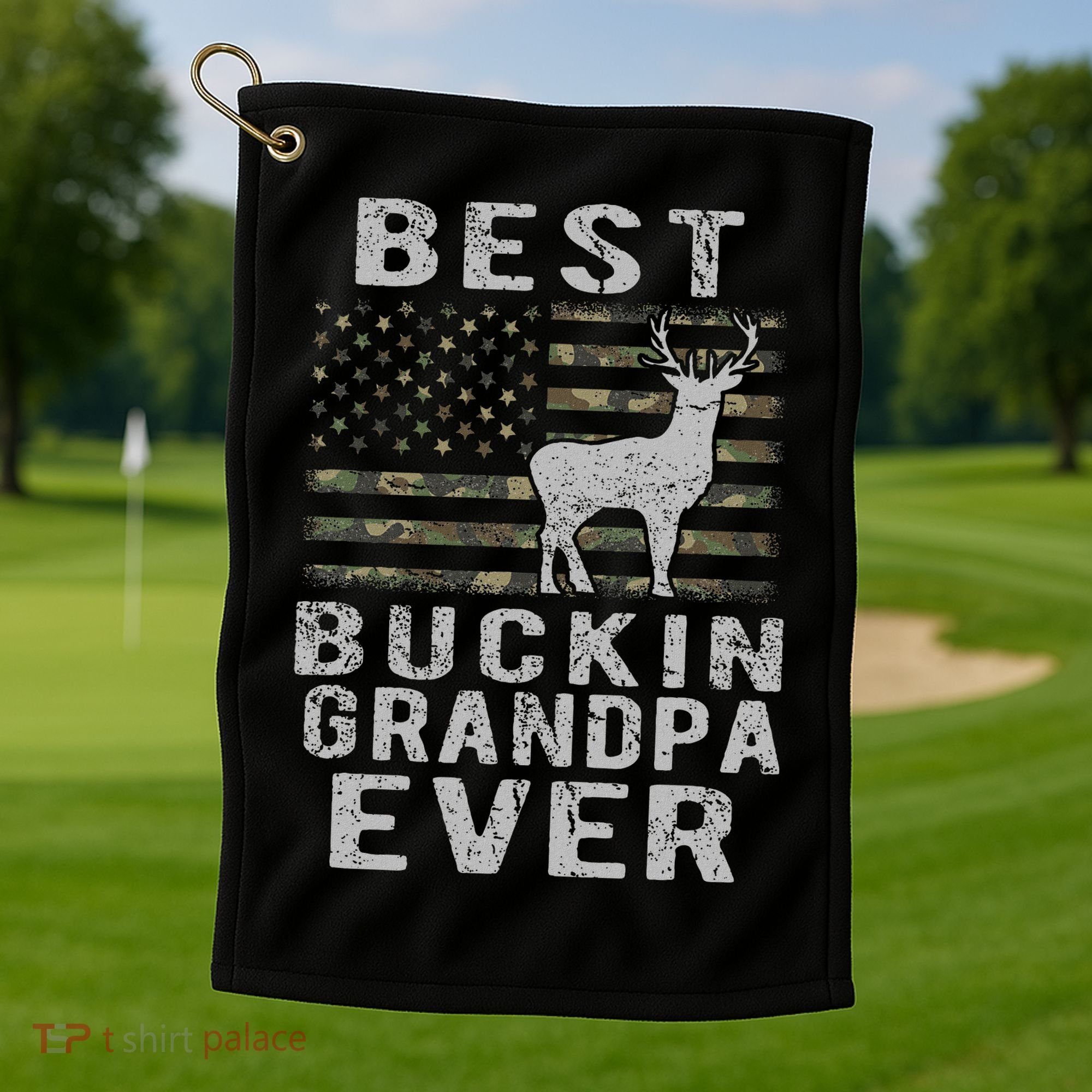 Best Bucking Grandpa Ever Camouflage Us Flag Deer Hunting Golf Towel