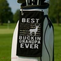 Best Bucking Grandpa Ever Camouflage Us Flag Deer Hunting Golf Towel thumb 2