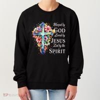 Blessed By God Loved By Jesus Floral Cross Christian Women's Sweatshirt thumb 0