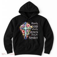 Blessed By God Loved By Jesus Floral Cross Christian Hoodie thumb 0