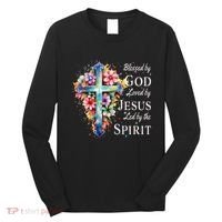 Blessed By God Loved By Jesus Floral Cross Christian Long Sleeve Shirt thumb 0