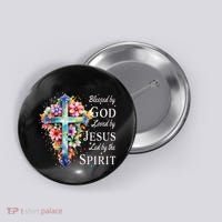 Blessed By God Loved By Jesus Floral Cross Christian Button thumb 0