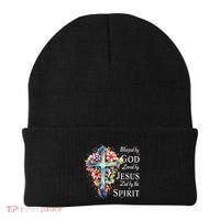 Blessed By God Loved By Jesus Floral Cross Christian Beanie thumb 0
