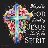 Blessed By God Loved By Jesus Floral Cross Christian Beanie thumb 2