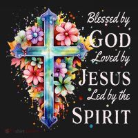 Blessed By God Loved By Jesus Floral Cross Christian Women's Hoodie thumb 2