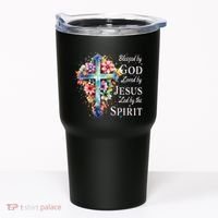Blessed By God Loved By Jesus Floral Cross Christian Tumbler thumb 0