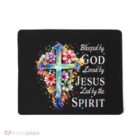 Blessed By God Loved By Jesus Floral Cross Christian Mousepad thumb 0