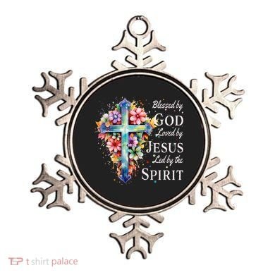 Blessed By God Loved By Jesus Floral Cross Christian Ornament