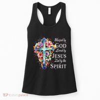 Blessed By God Loved By Jesus Floral Cross Christian Women's Tank Top thumb 0