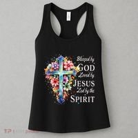 Blessed By God Loved By Jesus Floral Cross Christian Women's Tank Top thumb 3