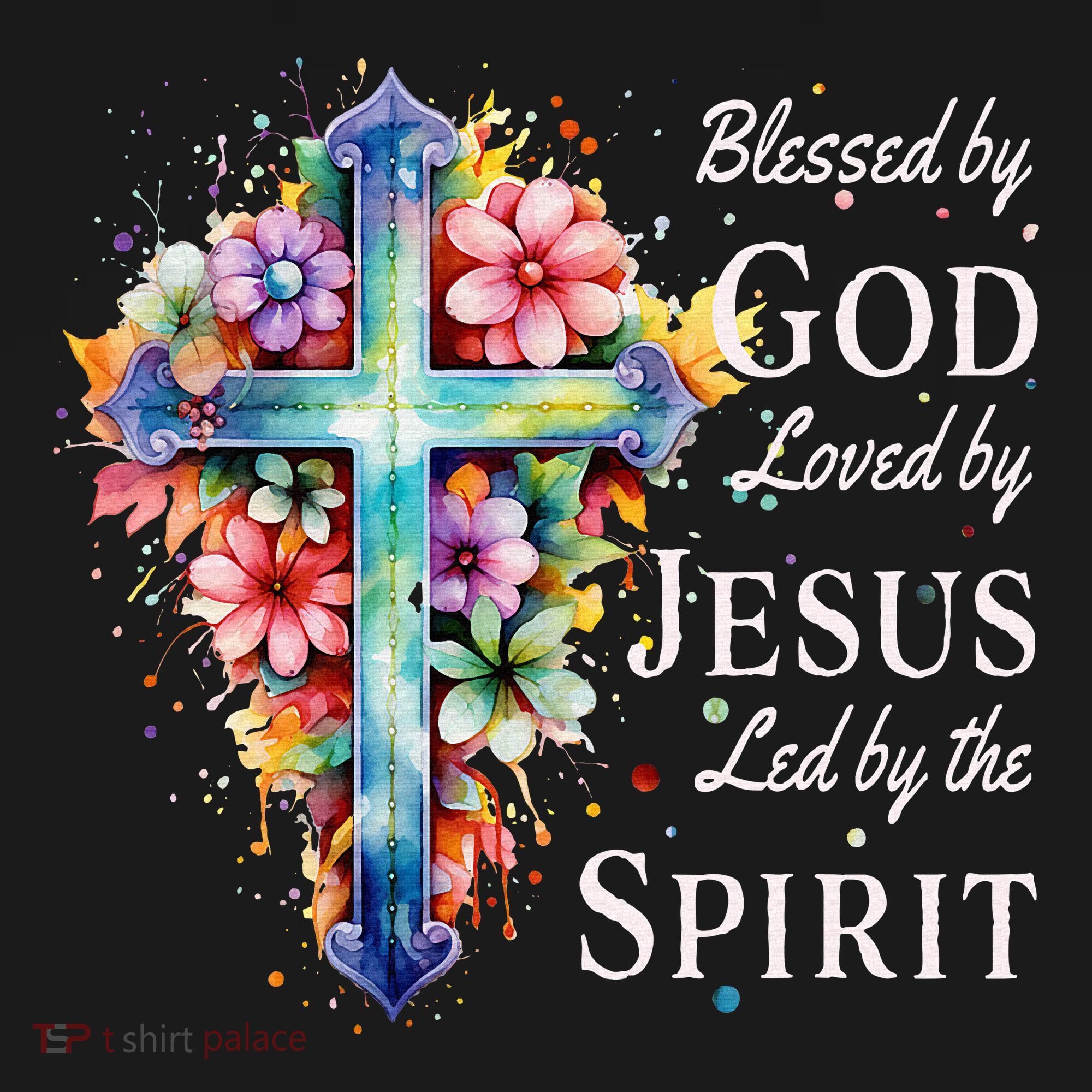 Blessed By God Loved By Jesus Floral Cross Christian Women's Tank Top