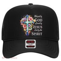 Blessed By God Loved By Jesus Floral Cross Christian Hat thumb 0