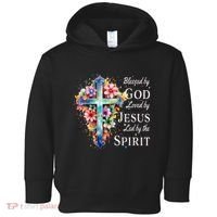 Blessed By God Loved By Jesus Floral Cross Christian Toddler Hoodie thumb 0