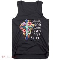 Blessed By God Loved By Jesus Floral Cross Christian Tank Top thumb 0