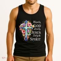 Blessed By God Loved By Jesus Floral Cross Christian Tank Top thumb 3
