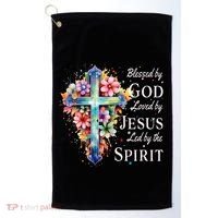 Blessed By God Loved By Jesus Floral Cross Christian Golf Towel thumb 0