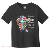 Blessed By God Loved By Jesus Floral Cross Christian Toddler T-Shirt thumb 0