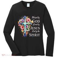 Blessed By God Loved By Jesus Floral Cross Christian Women's Long Sleeve Shirt thumb 0