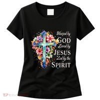 Blessed By God Loved By Jesus Floral Cross Christian Women's T-Shirt thumb 0