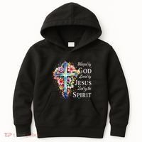 Blessed By God Loved By Jesus Floral Cross Christian Kids Hoodie thumb 0