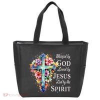 Blessed By God Loved By Jesus Floral Cross Christian Tote Bag thumb 0