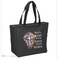 Blessed By God Loved By Jesus Floral Cross Christian Tote Bag thumb 2