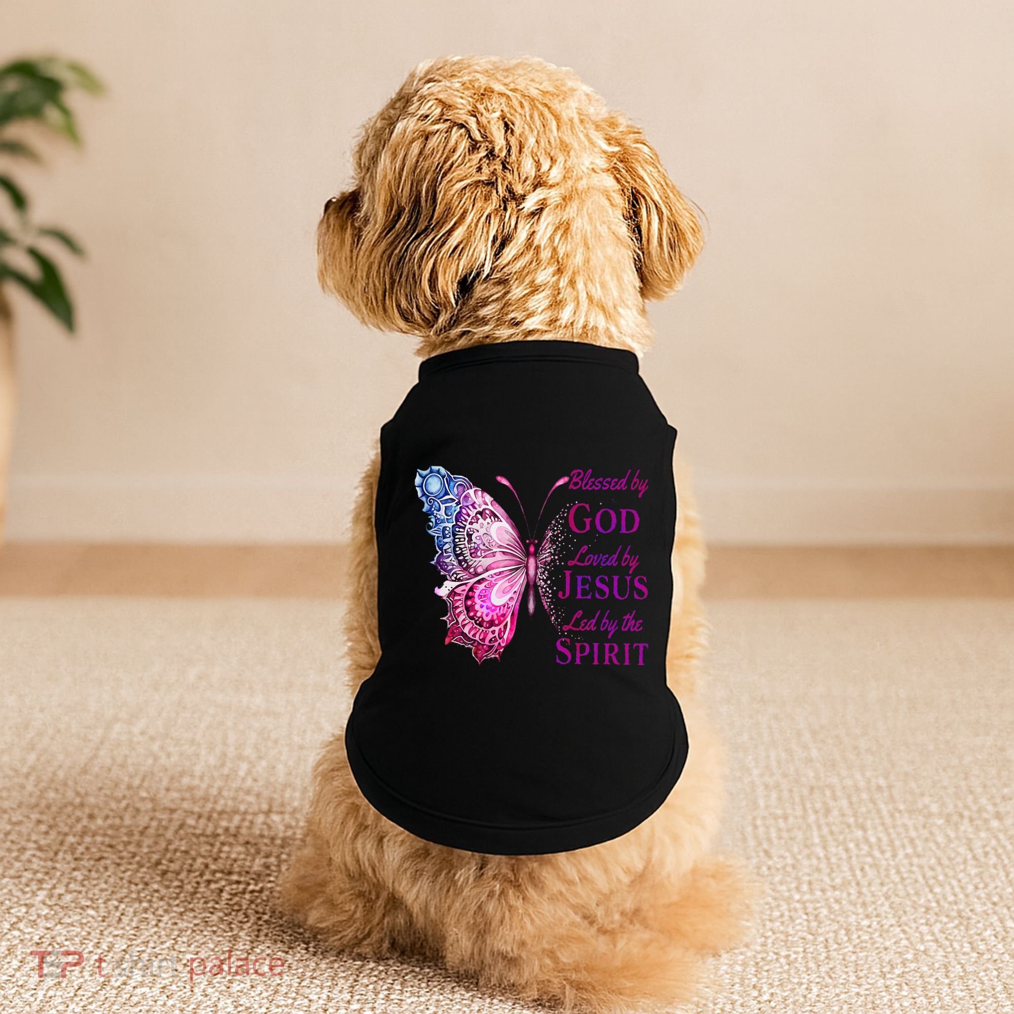 Blessed By God Loved By Jesus Butterfly Christian Doggie Tank