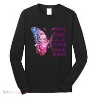 Blessed By God Loved By Jesus Butterfly Christian Long Sleeve Shirt thumb 0