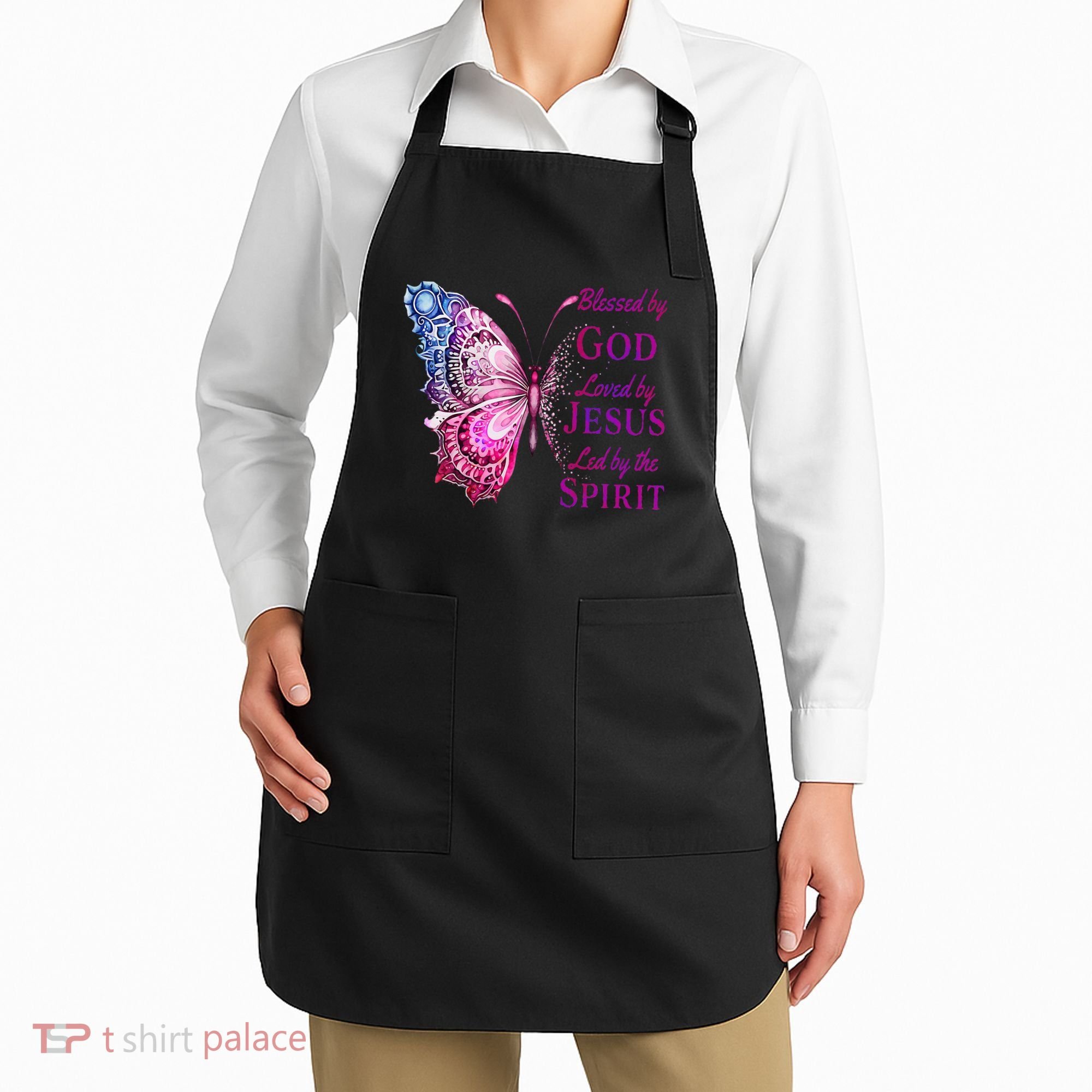 Blessed By God Loved By Jesus Butterfly Christian Apron