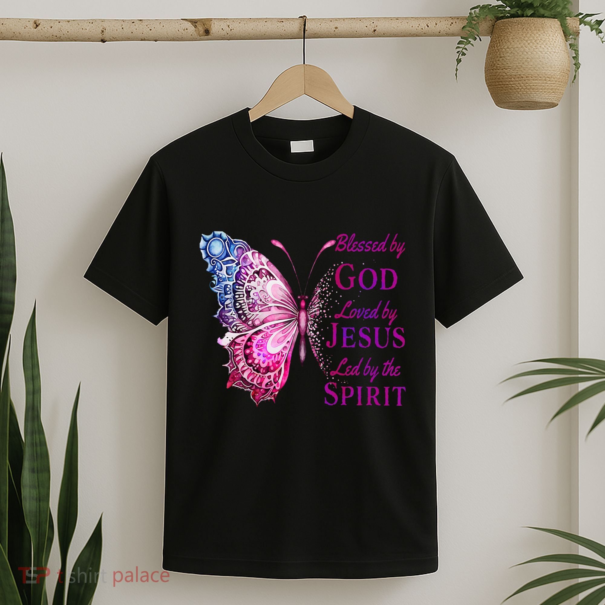 Blessed By God Loved By Jesus Butterfly Christian T-Shirt