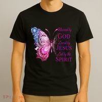 Blessed By God Loved By Jesus Butterfly Christian T-Shirt thumb 3