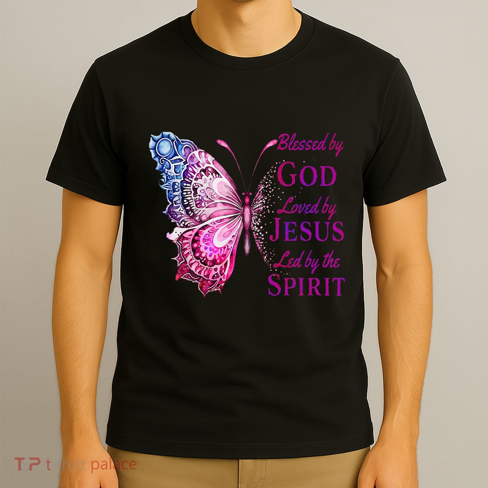 Blessed By God Loved By Jesus Butterfly Christian T-Shirt