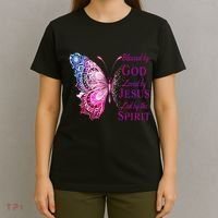 Blessed By God Loved By Jesus Butterfly Christian T-Shirt thumb 4