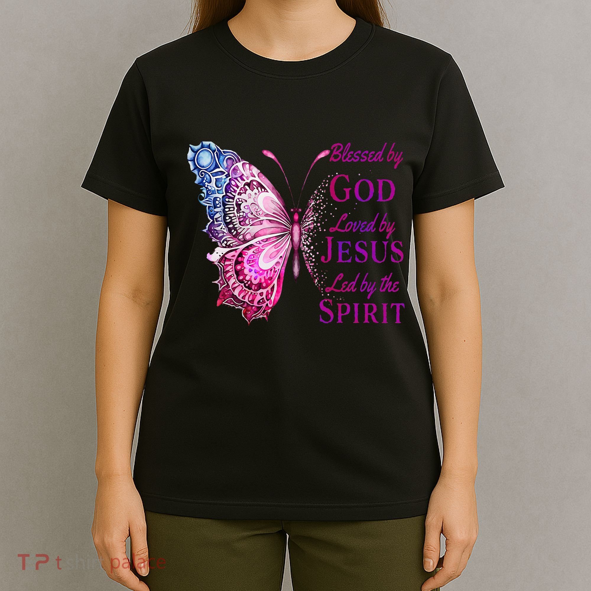 Blessed By God Loved By Jesus Butterfly Christian T-Shirt