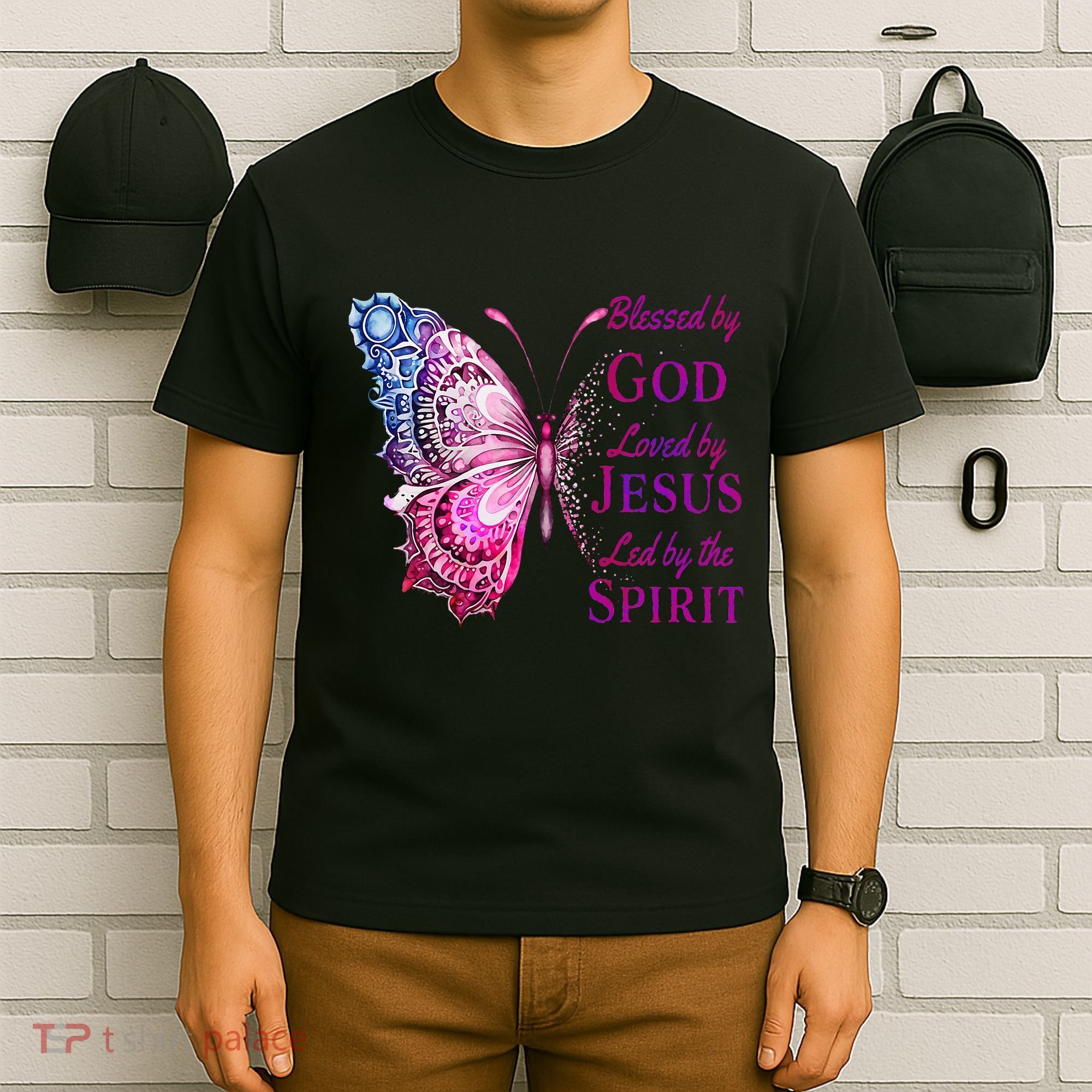 Blessed By God Loved By Jesus Butterfly Christian T-Shirt