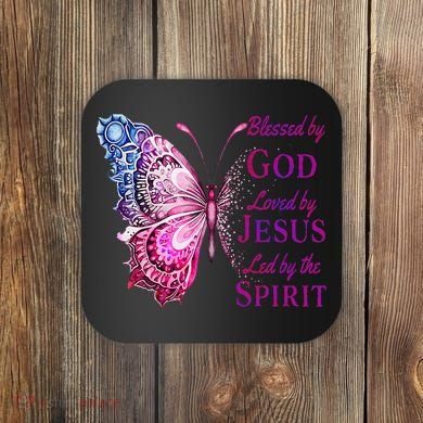 Blessed By God Loved By Jesus Butterfly Christian Coaster