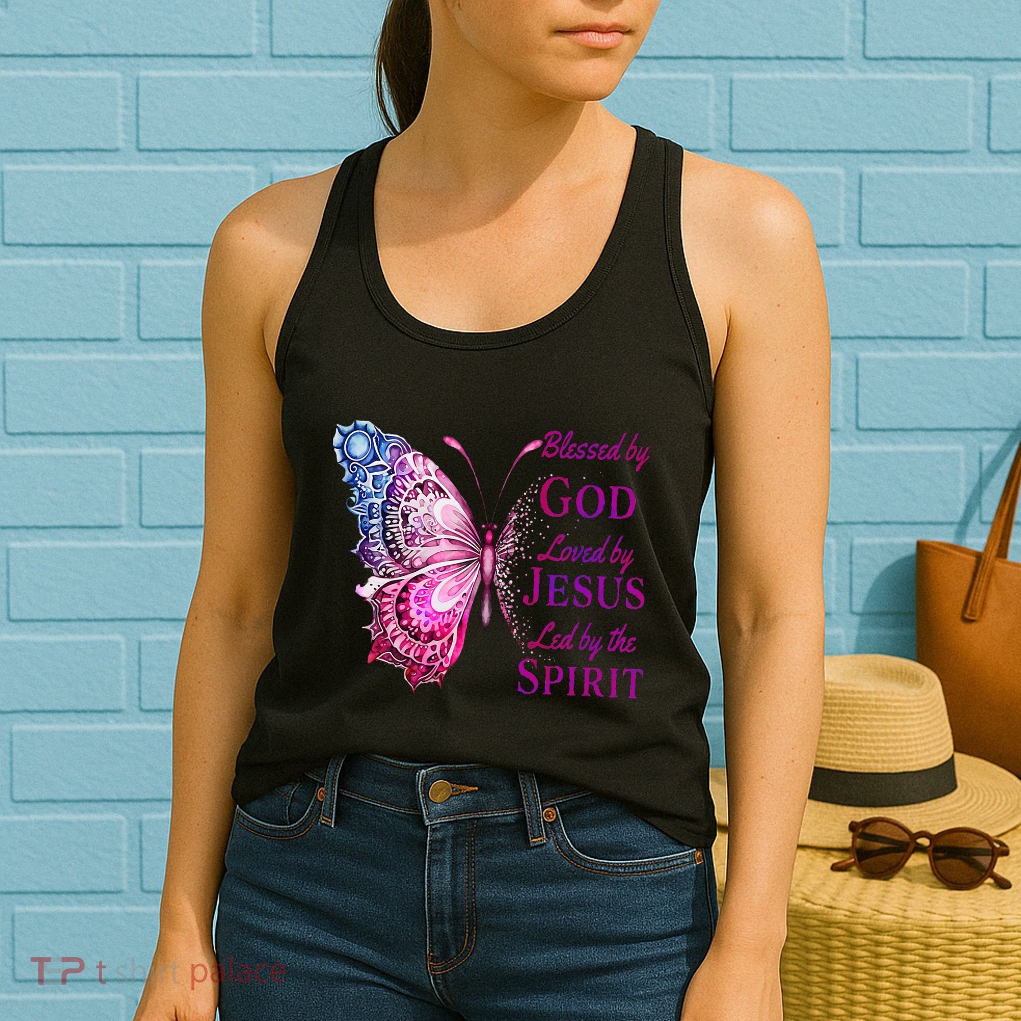 Blessed By God Loved By Jesus Butterfly Christian Women's Tank Top