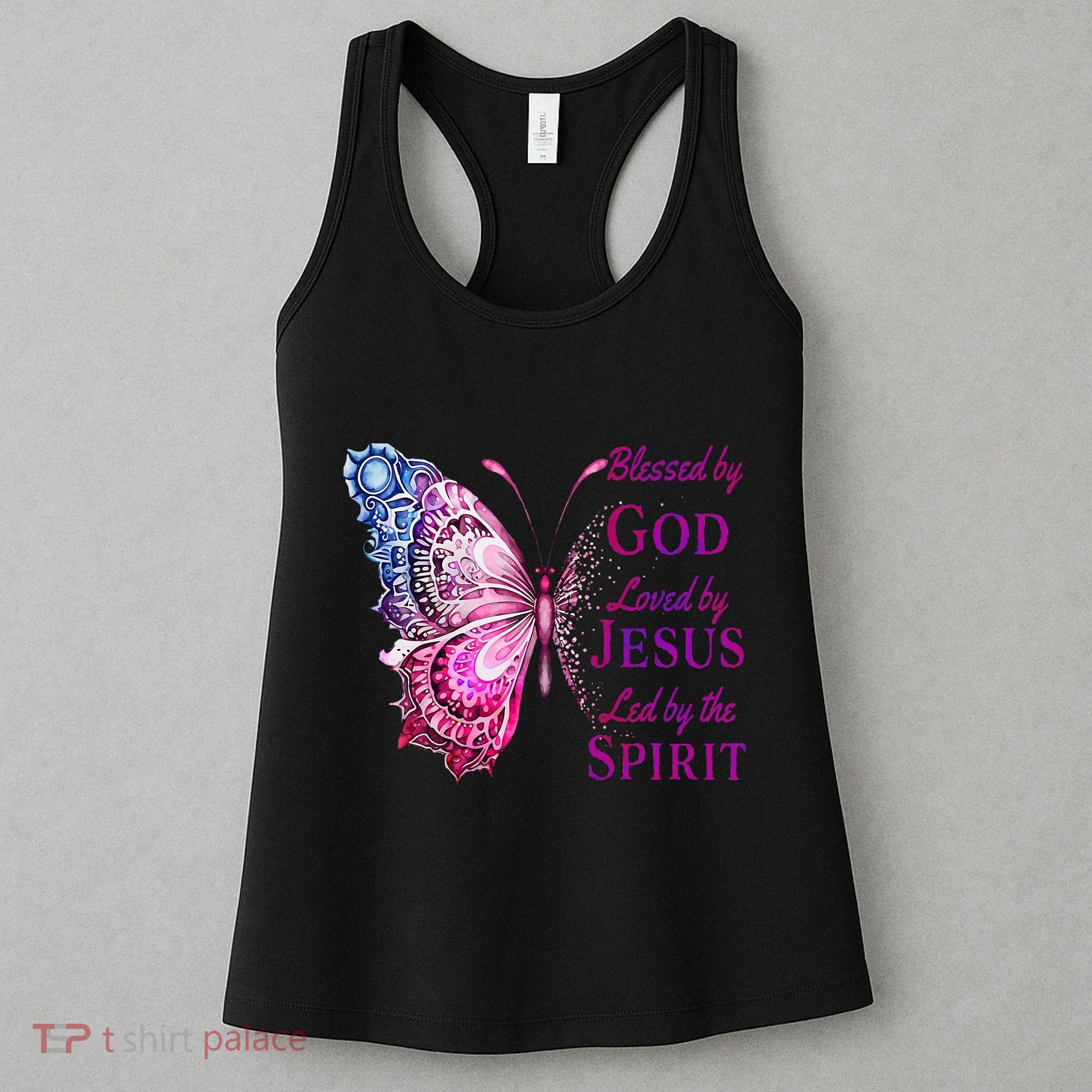 Blessed By God Loved By Jesus Butterfly Christian Women's Tank Top
