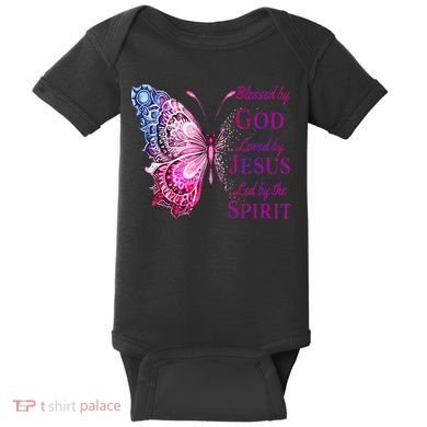 Blessed By God Loved By Jesus Butterfly Christian Baby Bodysuit