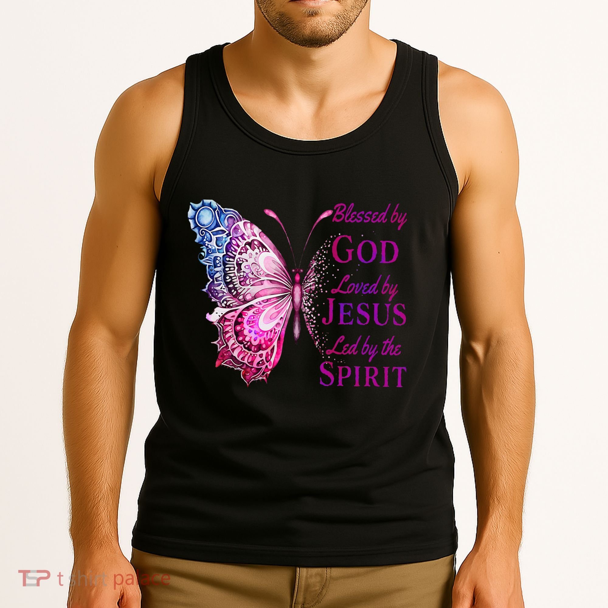 Blessed By God Loved By Jesus Butterfly Christian Tank Top