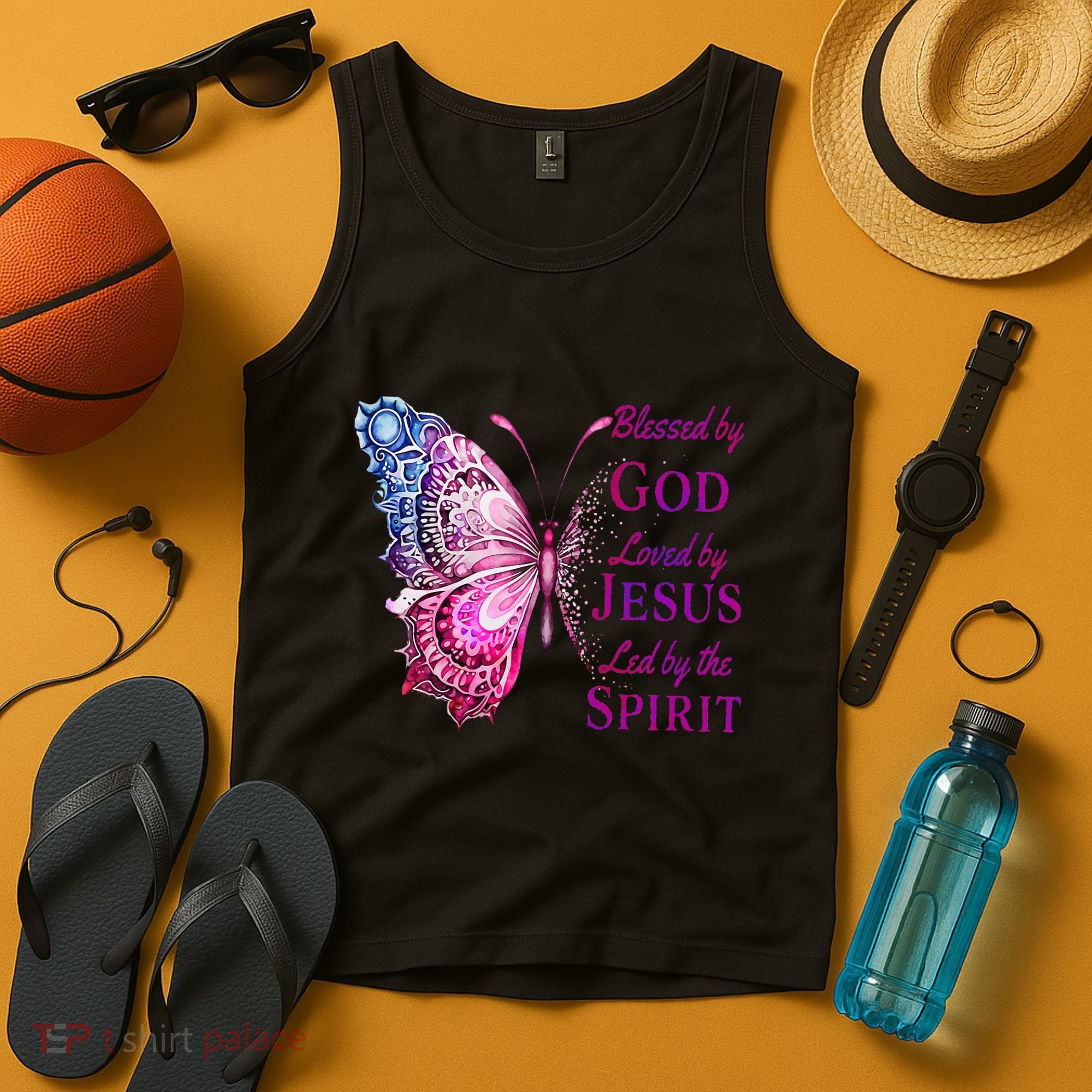 Blessed By God Loved By Jesus Butterfly Christian Tank Top