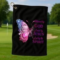 Blessed By God Loved By Jesus Butterfly Christian Golf Towel thumb 1