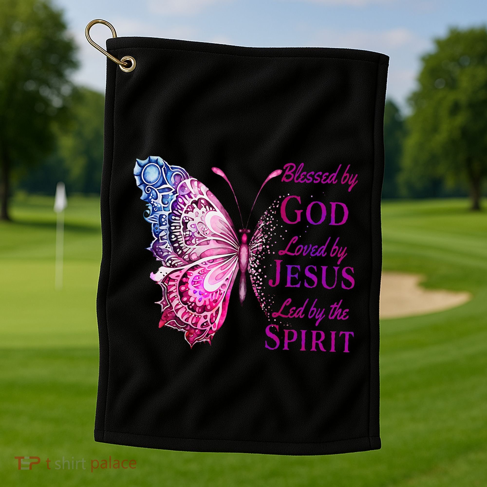 Blessed By God Loved By Jesus Butterfly Christian Golf Towel
