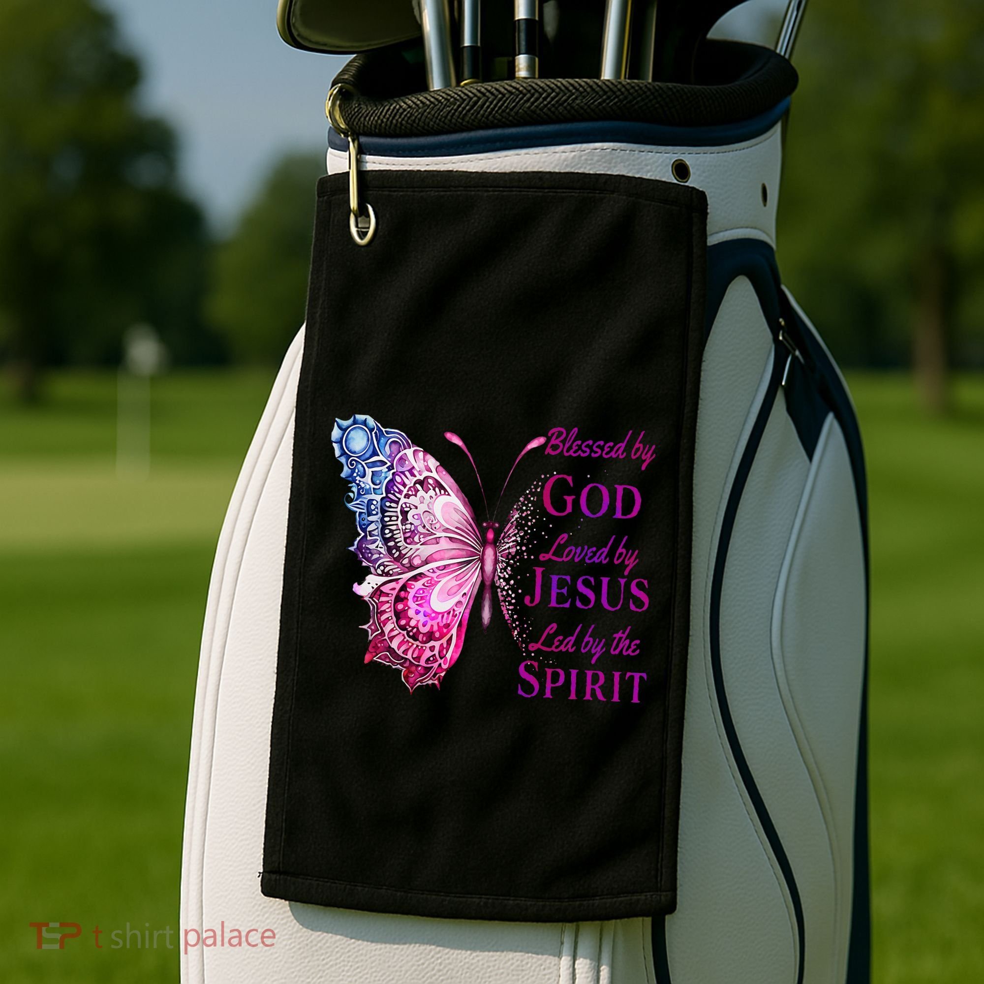 Blessed By God Loved By Jesus Butterfly Christian Golf Towel