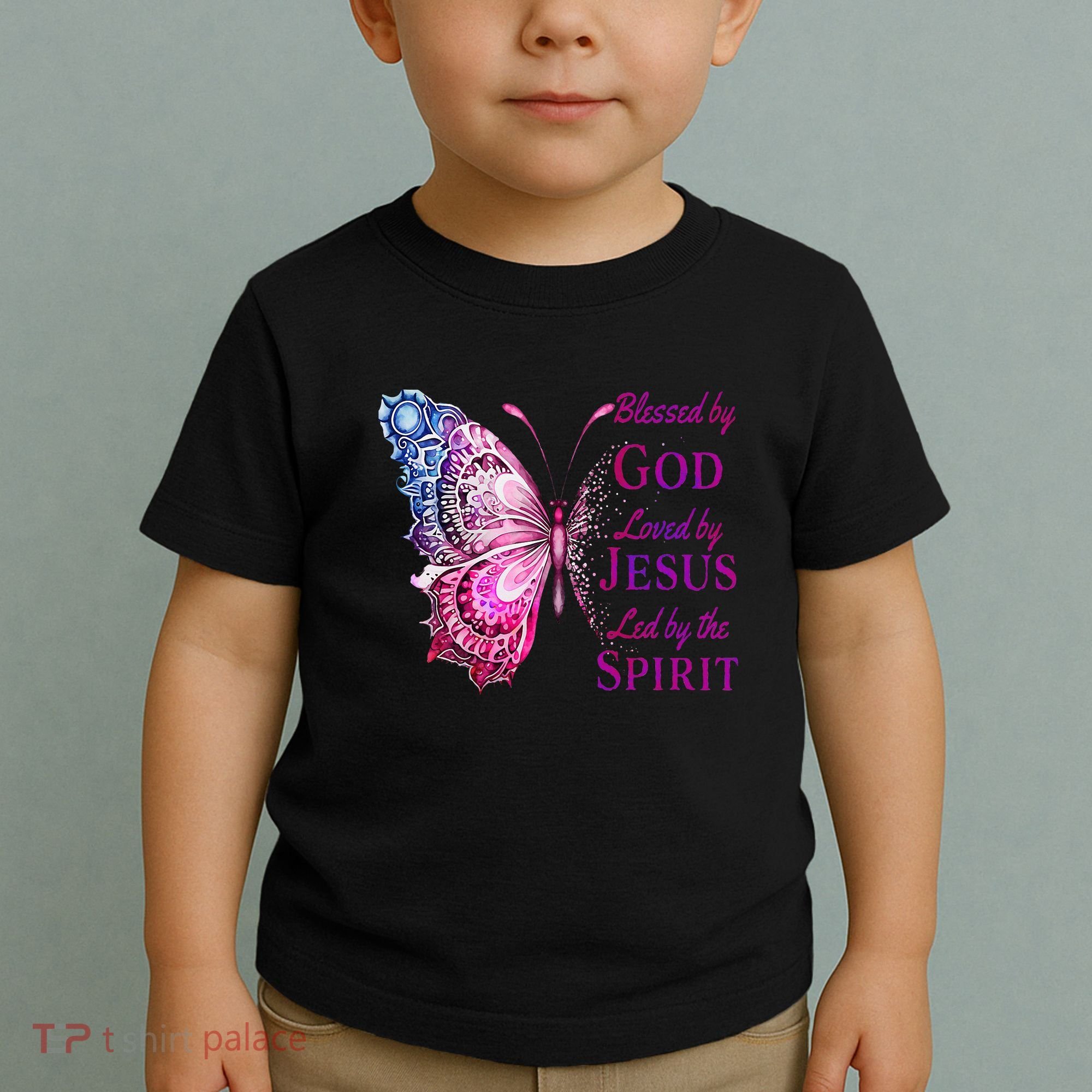 Blessed By God Loved By Jesus Butterfly Christian Toddler T-Shirt