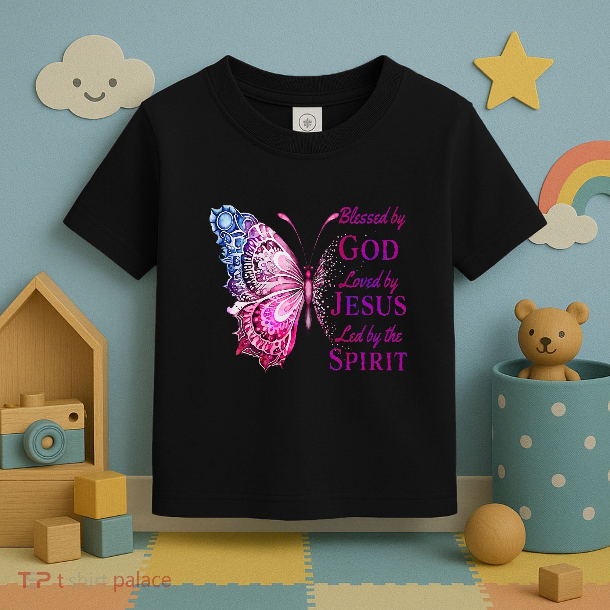 Blessed By God Loved By Jesus Butterfly Christian Toddler T-Shirt