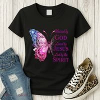 Blessed By God Loved By Jesus Butterfly Christian Women's T-Shirt thumb 3
