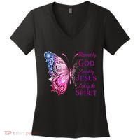 Blessed By God Loved By Jesus Butterfly Christian Women's V-Neck T-Shirt thumb 0